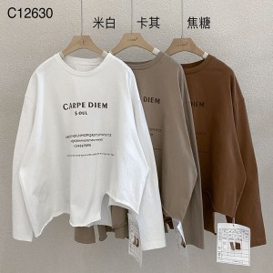 Lös inredning Minimalist Round Collar- stil Stinkad ärmstil Casual Solid Bomull och linne överdimensionerade 12630 Sweatshirts