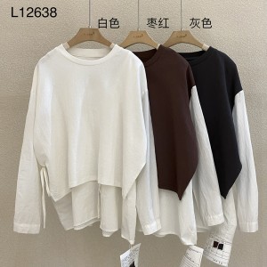 Lös monteringsplanering Minimalist Round Collar-stil Stitchad ärmstil Casual Solid Bomull och linne överdimensionerad 12638 Falska Sweatshirts