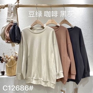 Lös inredning Minimalist Round Collar-stil Stinkad ärmstil Casual Solid Bomull och linne överdimensionerade 12686 Sweatshirts