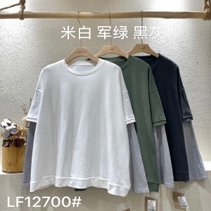 Lös inredning Minimalist Round Collar-stil Stinkad ärmstil Casual Solid Bomull och linne överdimensionerade 12700 Sweatshirts