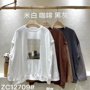 Lös inredning Minimalist Round Collar-stil Stinkad ärmstil Casual Solid Bomull och linne överdimensionerade 12709 Sweatshirts