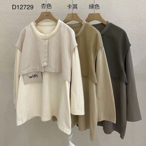 Lös inredning Minimalist Round Collar-stil Stitchad ärmstil Casual Solid Bomull och linne överdimensionerad 12729 False FRANS160; tvåbitarna Sweatshirts